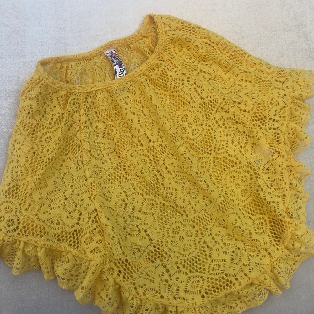 Knitworks Girls Yellow Crochet Lace Batwing Top Ruffle Boho Size 7/8